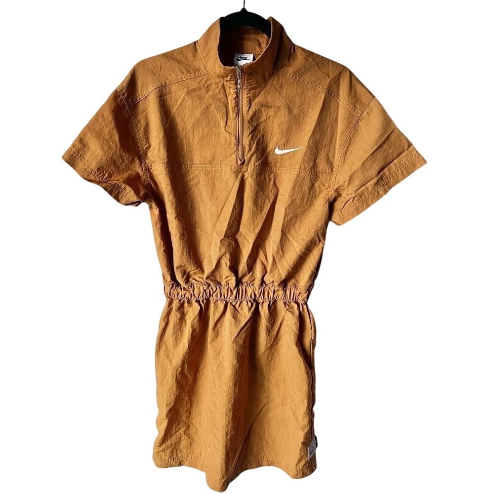 Nike Swoosh Women's Sportswear Woven Dress 1/4 Zip Desert Ochre Size XS